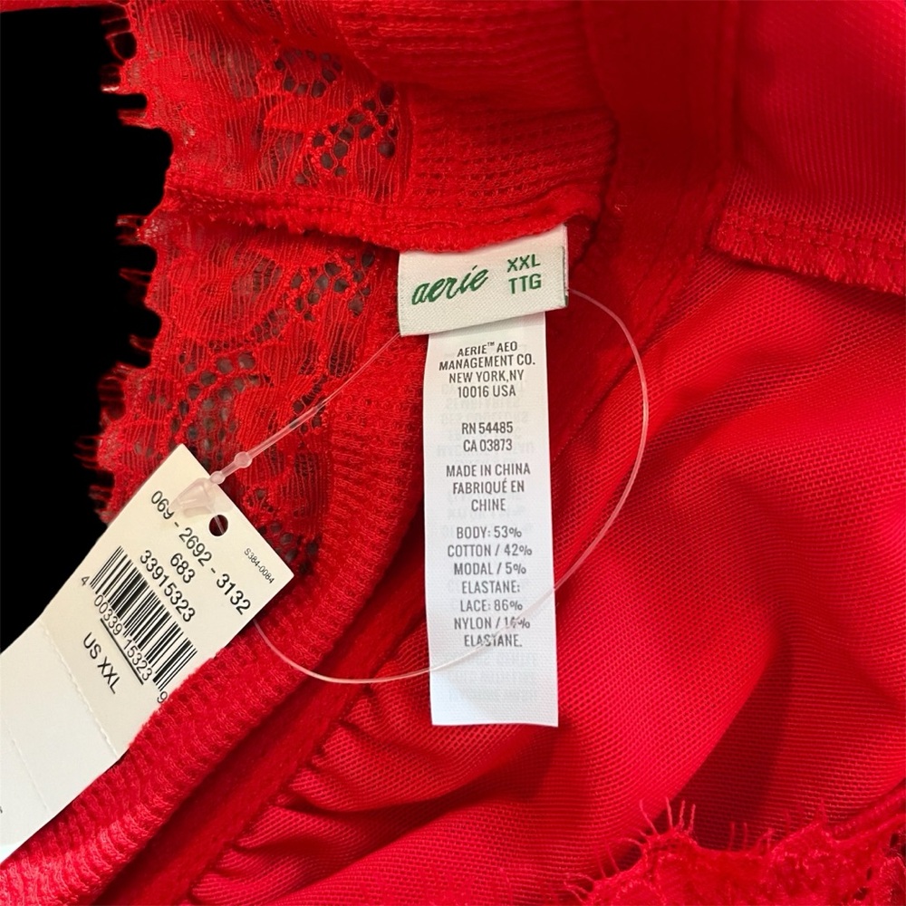 aerie Vibrant V-Neck Red Lace Bralette NWT- Size XXL - Picture 3 of 4